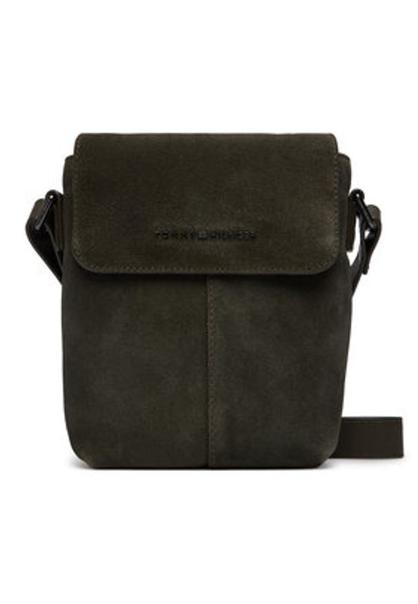 TOMMY HILFIGER - Tommy Hilfiger Saszetka Metal Logo Suede Crossbody Bag AM0AM14262 Zielony. Kolor: zielony. Materiał: skóra, zamsz
