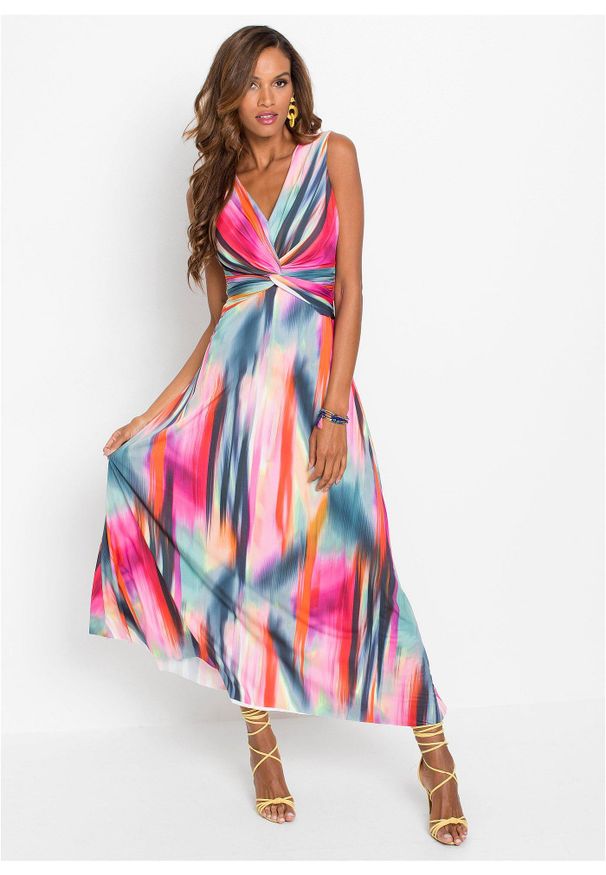 bonprix - Długa sukienka. Kolor: różowy. Wzór: nadruk, kolorowy. Sezon: lato. Długość: maxi