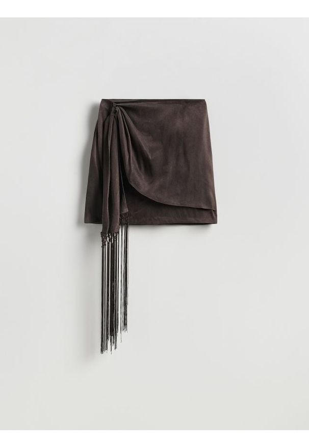 Reserved - Spódnica z frędzlami - brązowy. Kolor: brązowy. Materiał: wiskoza, tkanina