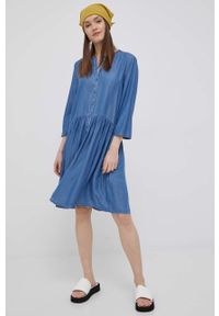 Tom Tailor sukienka mini rozkloszowana. Kolor: niebieski. Materiał: tkanina, jedwab, materiał, lyocell. Typ sukienki: rozkloszowane. Długość: mini #4