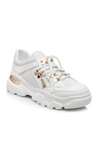 Baldinini - BALDININI - Białe sneakersy ze złotymi detalami. Okazja: na co dzień. Nosek buta: okrągły. Zapięcie: sznurówki. Kolor: biały. Szerokość cholewki: normalna #2