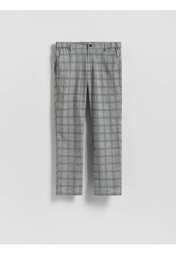 Reserved - Spodnie chino slim w kratę - szary. Kolor: szary. Materiał: wełna, tkanina