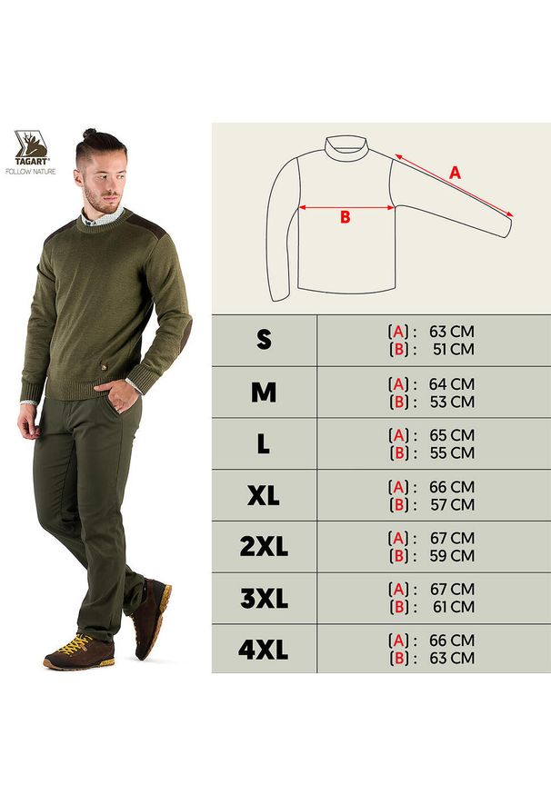 TAGART - Sweter myśliwski męski Tagart Carlos 2 z zamszowymi obszyciami. Kolor: zielony. Materiał: zamsz. Sport: outdoor
