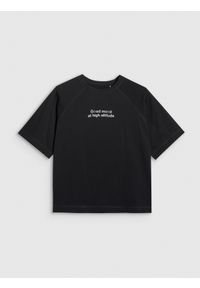 4f - 4F T-shirt oversize z nadrukiem damski - czarny XS. Okazja: na co dzień. Kolor: czarny. Materiał: tkanina, bawełna. Wzór: nadruk. Styl: casual