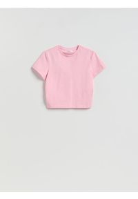 Reserved - Bawełniany t-shirt - różowy. Kolor: różowy. Materiał: bawełna. Długość: krótkie