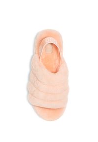 Ugg - UGG - Różowe klapki Fluff Yeah Slide. Nosek buta: otwarty. Kolor: różowy, wielokolorowy, fioletowy. Materiał: jeans, materiał. Styl: glamour #2