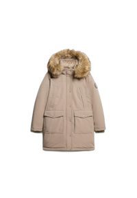 Parka z sztucznego futra damska Superdry Everest. Kolor: beżowy. Materiał: futro. Sezon: zima #1