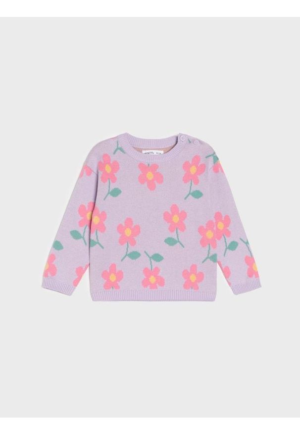 Sinsay - Bawełniany sweter w kwiaty - niebieski. Kolor: niebieski. Materiał: bawełna. Wzór: kwiaty