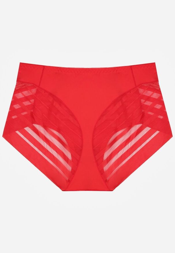 Renee - Czerwone Siateczkowe Majtki Figi High Waist z Koronkowymi Zdobieniami Heylih. Stan: podwyższony. Kolekcja: plus size. Kolor: czerwony. Materiał: koronka. Wzór: aplikacja
