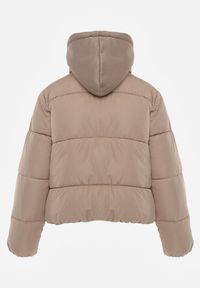 Renee - Jasnobeżowa Kurtka Pikowana Wykończona Kapturem Aviatoria. Okazja: do pracy. Kolor: beżowy. Materiał: jeans, dzianina #4