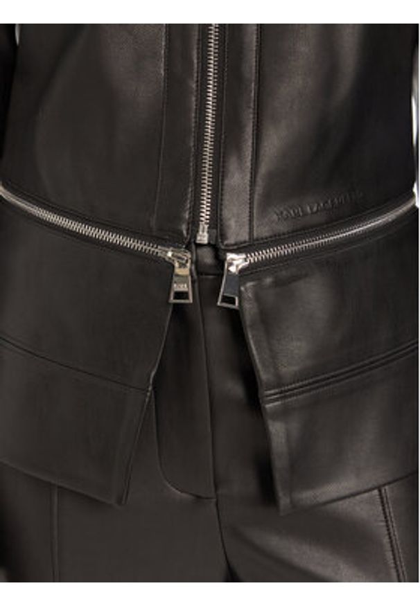 Karl Lagerfeld - KARL LAGERFELD Kurtka z imitacji skóry A3W14050 Czarny Slim Fit. Typ kołnierza: dekolt w karo. Kolor: czarny. Materiał: skóra