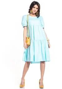 Tessita - Zwiewna Midi Sukienka - Jasnoniebieska. Kolor: niebieski. Materiał: bawełna. Długość: midi