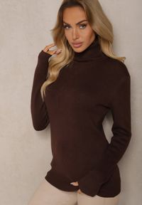 Renee - Brązowy Klasyczny Golf z Domieszką Wełny Zoziona. Okazja: na co dzień, do pracy, na spotkanie biznesowe. Typ kołnierza: golf. Kolor: brązowy. Materiał: wełna. Długość rękawa: długi rękaw. Długość: długie. Styl: klasyczny #3