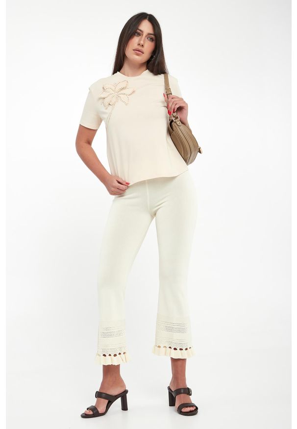 Twinset Milano - T-shirt damski z haftem TWINSET. Wzór: haft