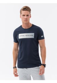 Ombre Clothing - T-shirt męski bawełniany z nadrukiem - granatowy V3 S1751 - XL. Kolor: niebieski. Materiał: bawełna. Długość rękawa: krótki rękaw. Długość: krótkie. Wzór: nadruk. Styl: klasyczny