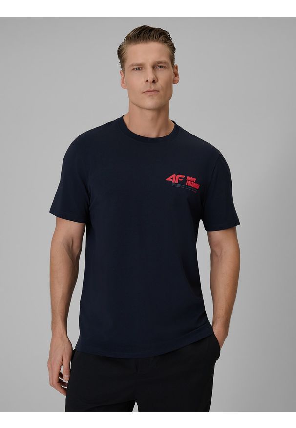 4f - 4F T-shirt regular gładki męski - granatowy XL. Okazja: na co dzień. Kolor: niebieski. Materiał: jeans, materiał, dresówka. Wzór: gładki. Styl: casual, klasyczny