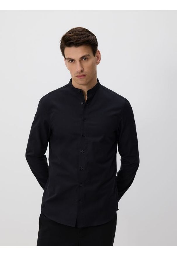 Reserved - Bawełniana koszula slim fit - czarny. Kolor: czarny. Materiał: bawełna