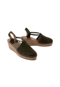 Toni Pons - TONI PONS TREMP caqui khaki, sandały/espadryle damskie. Kolor: zielony. Materiał: skóra. Obcas: na koturnie