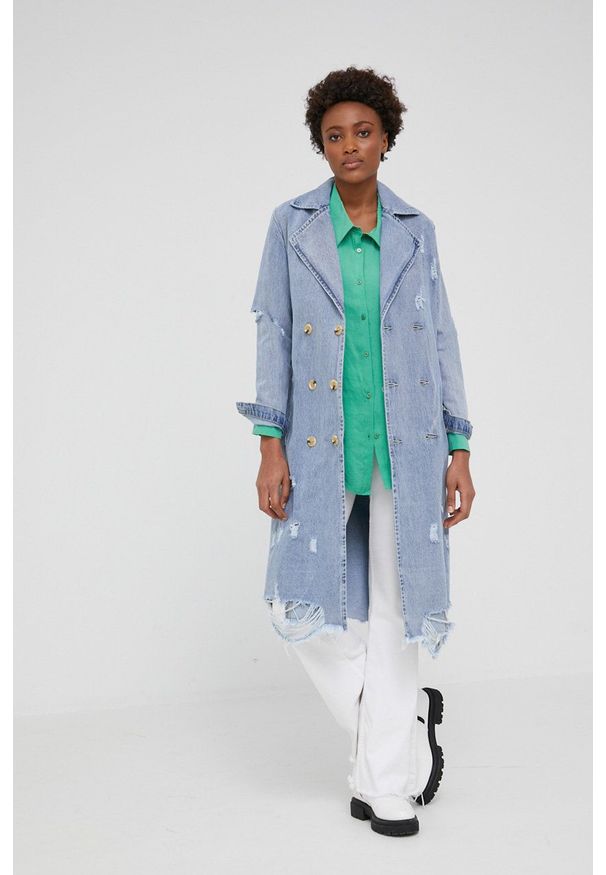 Answear Lab płaszcz jeansowy damski przejściowy. Okazja: na co dzień. Kolor: niebieski. Materiał: jeans. Styl: wakacyjny