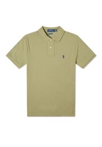 Ralph Lauren - RALPH LAUREN - Beżowa koszulka polo Slim Fit. Typ kołnierza: polo. Kolor: zielony. Materiał: bawełna, prążkowany. Wzór: haft #5