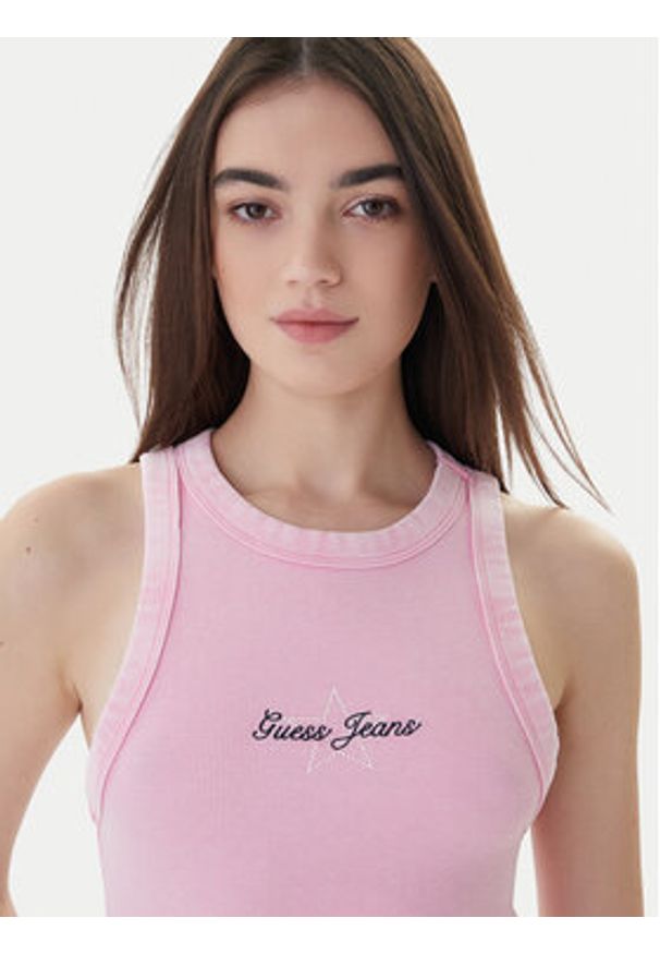 Guess Jeans Top W6RP23 KA0H1 Różowy Classic Fit. Kolor: różowy. Materiał: bawełna