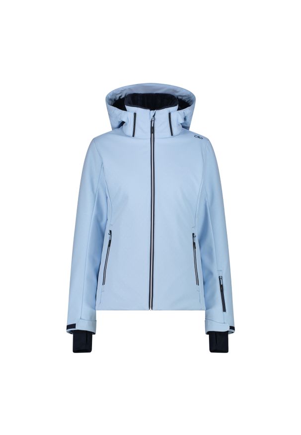 Kurtka damska narciarska CMP 34W3976. Typ kołnierza: kaptur. Kolor: niebieski. Materiał: softshell. Sezon: zima. Sport: narciarstwo