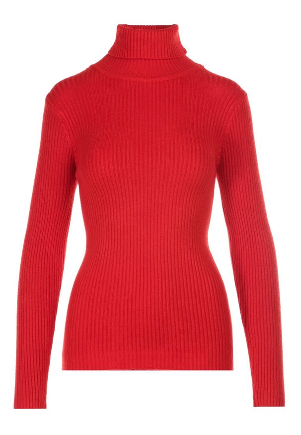 Born2be - Czerwony Golf Oranya. Typ kołnierza: golf. Kolor: czerwony. Materiał: dzianina, prążkowany. Długość rękawa: długi rękaw. Długość: długie