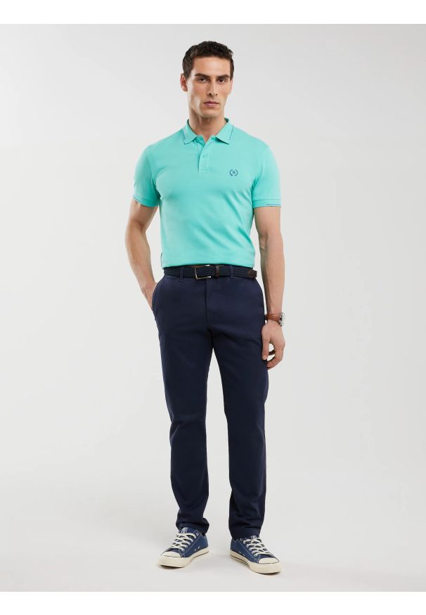 Big-Star - Koszulka męska polo turkusowa Polian 302. Okazja: na co dzień. Typ kołnierza: polo. Kolor: turkusowy. Materiał: dzianina, bawełna. Wzór: haft. Sezon: lato. Styl: casual, klasyczny