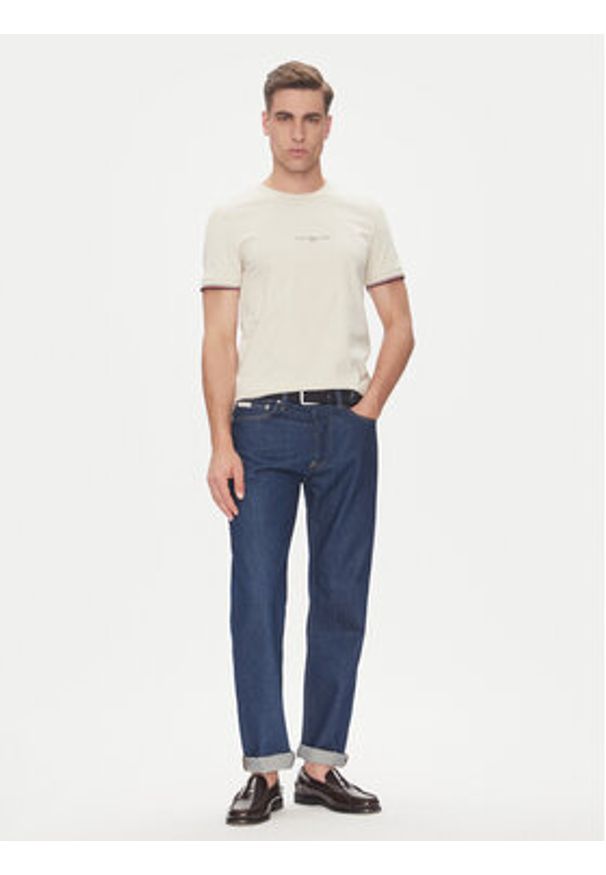 TOMMY HILFIGER - Tommy Hilfiger T-Shirt Logo MW0MW32584 Beżowy Regular Fit. Kolor: beżowy. Materiał: bawełna