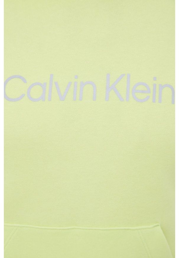 Calvin Klein Performance bluza dresowa CK Essentials damska kolor żółty z kapturem z nadrukiem. Typ kołnierza: kaptur. Kolor: żółty. Materiał: dresówka. Wzór: nadruk