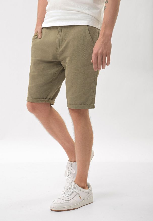 Volcano - Lniane szorty, Regular Fit, P-GOUDS. Materiał: len. Długość: krótkie. Styl: klasyczny