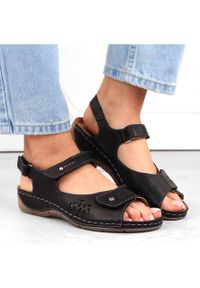 Skórzane komfortowe sandały damskie na rzepy czarne Helios 266-2.011. Zapięcie: rzepy. Kolor: czarny. Materiał: skóra