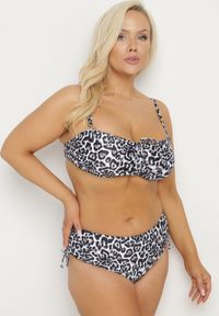 Born2be - Czarne Bikini Biustonosz z Wiązaniem i Majtki Figi ze Ściągaczami Uloselia. Kolekcja: plus size. Kolor: czarny. Wzór: ażurowy, motyw zwierzęcy #1
