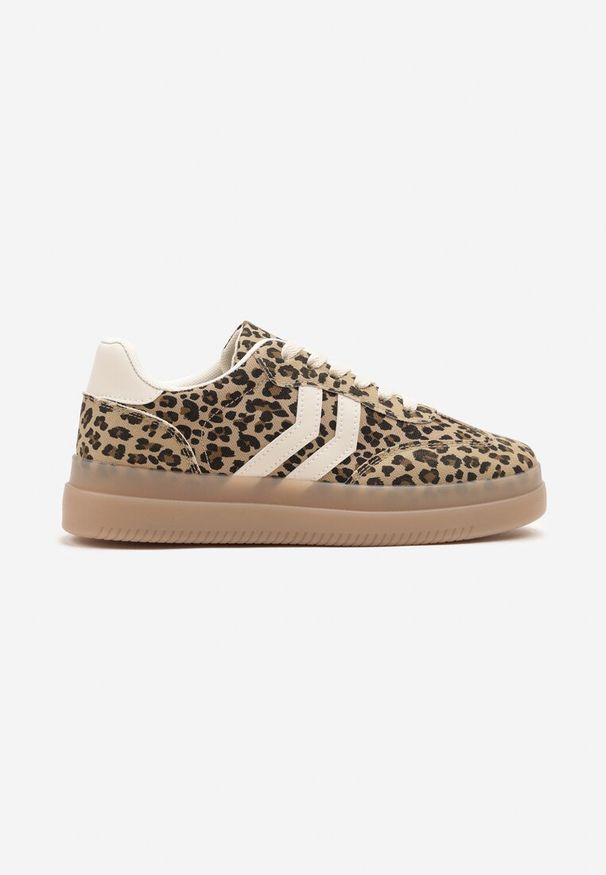 Born2be - Panterkowe Sneakersy w Stylu Tenisówek z Geometrycznymi Paskami Falenira. Okazja: na spacer. Zapięcie: pasek. Materiał: jeans. Wzór: geometria. Sport: turystyka piesza
