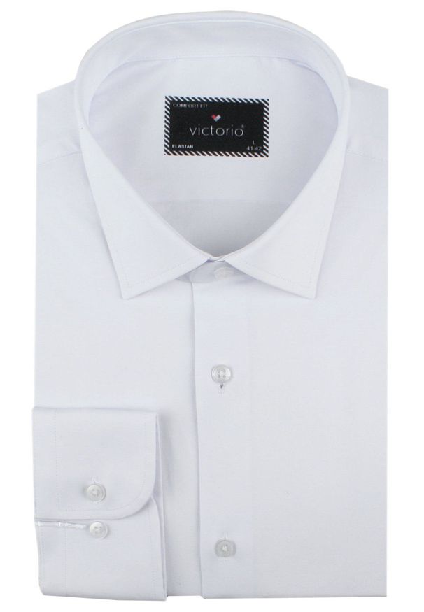 Delikatnie Taliowana Elegancka Koszula Męska - Victorio - Biała. Kolor: biały. Materiał: elastan, bawełna, poliester. Styl: elegancki