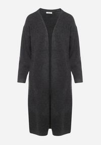 Born2be - Ciemnoszary Długi Kardigan Bez Zapięć z Dzianiny z Wełną Mevesia. Okazja: na co dzień. Kolor: szary. Materiał: dzianina, wełna. Długość: długie. Styl: klasyczny, casual, elegancki #4