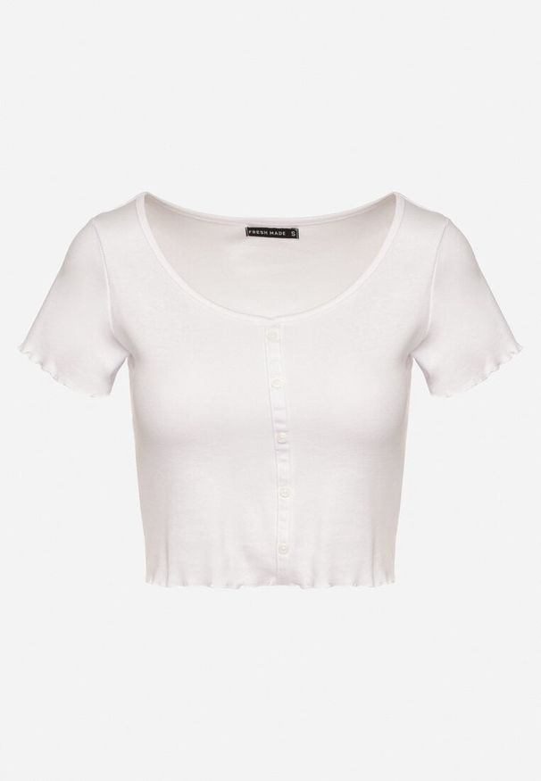 Born2be - Biały Bawełniany T-shirt o Dopasowanym Kroju z Guzikami Filareina. Okazja: na co dzień. Kolor: biały. Materiał: bawełna. Styl: elegancki, klasyczny, casual