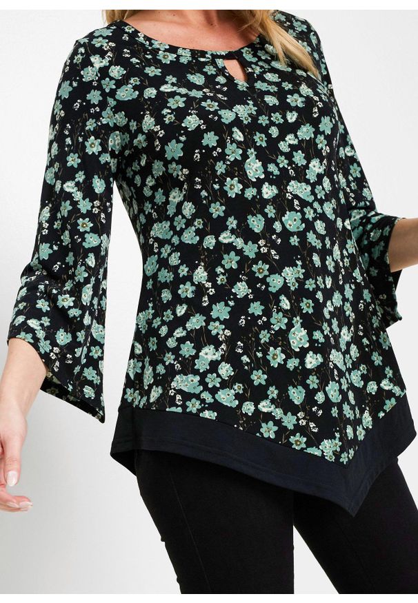 bonprix - Tunika shirtowa. Typ kołnierza: dekolt w serek. Kolor: zielony. Styl: klasyczny