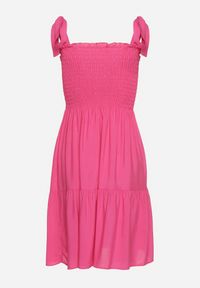 Born2be - Fuksjowa Rozkloszowana Sukienka z Bawełny z Gumką w Talii na Ramiączkach Gelfea. Kolor: różowy. Materiał: bawełna. Długość rękawa: na ramiączkach. Typ sukienki: rozkloszowane. Styl: klasyczny #6