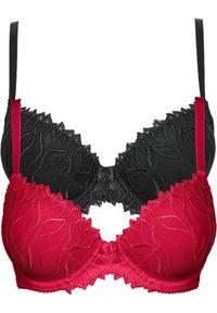 bonprix - Biustonosz usztywniany z delikatnym haftem (2 szt.). Kolor: czerwony. Materiał: koronka. Rodzaj stanika: wyściełane miseczki, różne sposoby noszenia. Wzór: haft, koronka #1