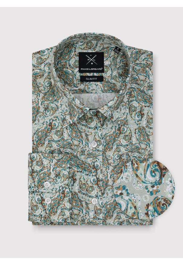Pako Lorente - PAKO LORENTE – Koszula męska wzór paisley. Materiał: elastan, bawełna. Długość rękawa: długi rękaw. Długość: długie. Wzór: paisley