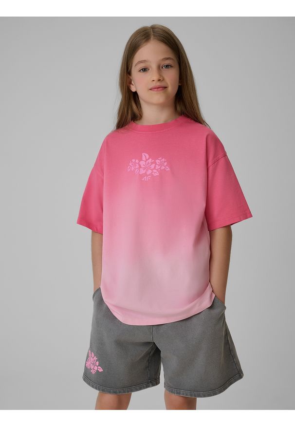 4f - 4F T-shirt loose z nadrukiem dziewczęcy - multikolor 146/152 (10-12 lat). Okazja: na co dzień, na plażę. Kolor: wielokolorowy. Materiał: materiał, bawełna, dresówka. Wzór: nadruk. Sezon: lato. Styl: sportowy, retro, wakacyjny, casual