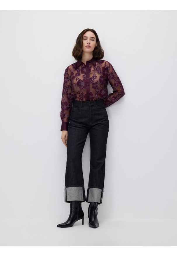 Reserved - Koszula z wiskozą - ciemnofioletowy. Kolor: fioletowy. Materiał: wiskoza