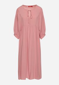 Born2be - Różowa Rozkloszowana Sukienka z Wiskozy z Wiązaniem przy Dekolcie Tilania. Okazja: na co dzień. Kolor: różowy. Materiał: wiskoza. Styl: casual #3