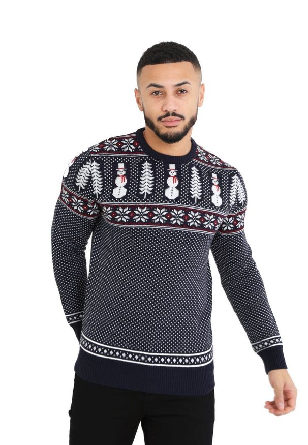 Brave Soul - Sweter Świąteczny w Norweski Wzór - Granatowy. Kolor: niebieski. Materiał: akryl. Styl: wizytowy