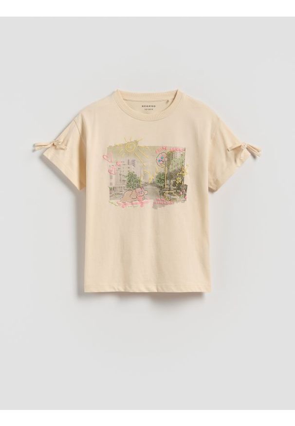 Reserved - T-shirt z nadrukiem - beżowy. Kolor: beżowy. Materiał: bawełna. Wzór: nadruk