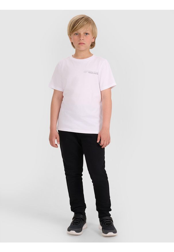 4f - 4F T-shirt regular z nadrukiem chłopięcy - biały 146 (10-11 lat). Okazja: na co dzień. Kolor: biały. Materiał: bawełna, jersey, dzianina. Długość rękawa: krótki rękaw. Długość: krótkie. Wzór: nadruk. Sezon: lato. Styl: klasyczny, sportowy, casual