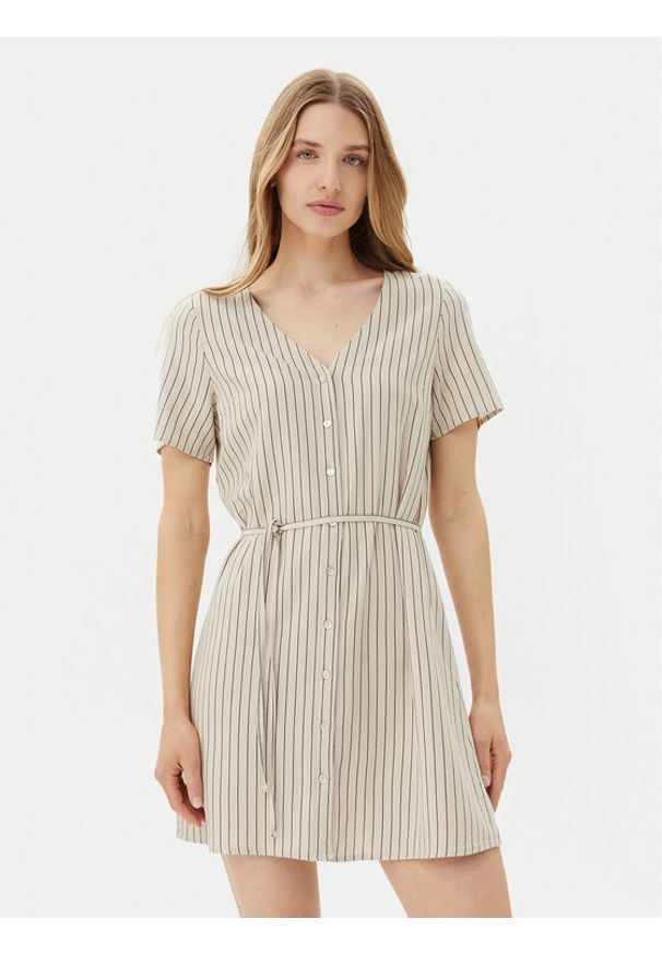 Vero Moda Sukienka letnia Mymilo 10322976 Beżowy Loose Fit. Kolor: beżowy. Materiał: len, wiskoza. Sezon: lato