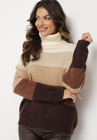 Born2be - Beżowy Golf Klasyczny Zimowy Sweter z Kaszmirem Aziena. Okazja: na co dzień. Typ kołnierza: golf. Kolor: beżowy. Materiał: kaszmir. Długość rękawa: długi rękaw. Długość: długie. Sezon: zima. Styl: klasyczny #6