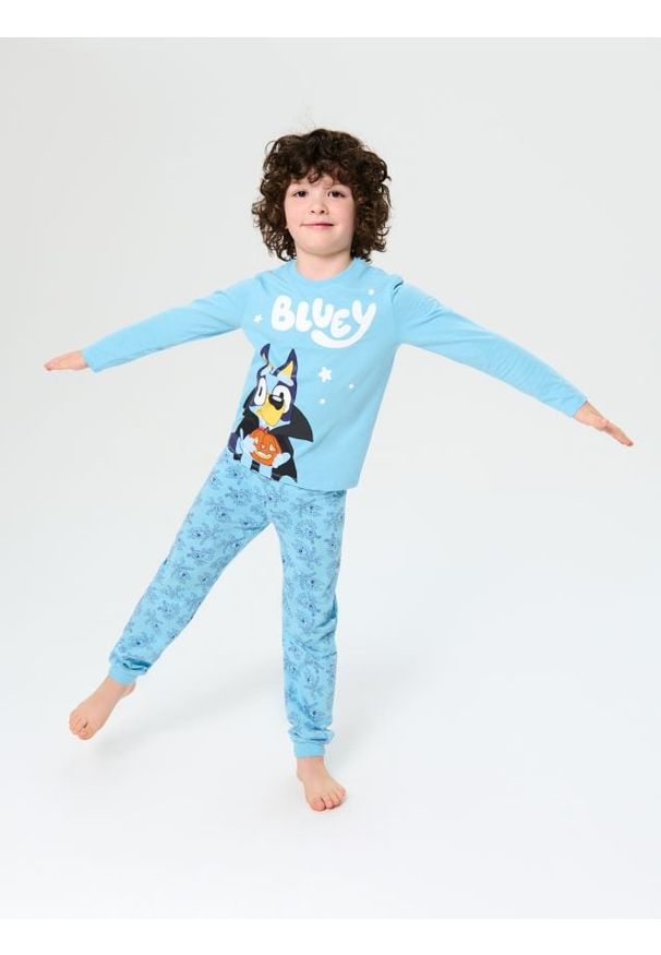 Sinsay - Bawełniana piżama dwuczęściowa z nadrukiem Bluey - błękitny. Kolor: niebieski. Materiał: bawełna. Wzór: nadruk